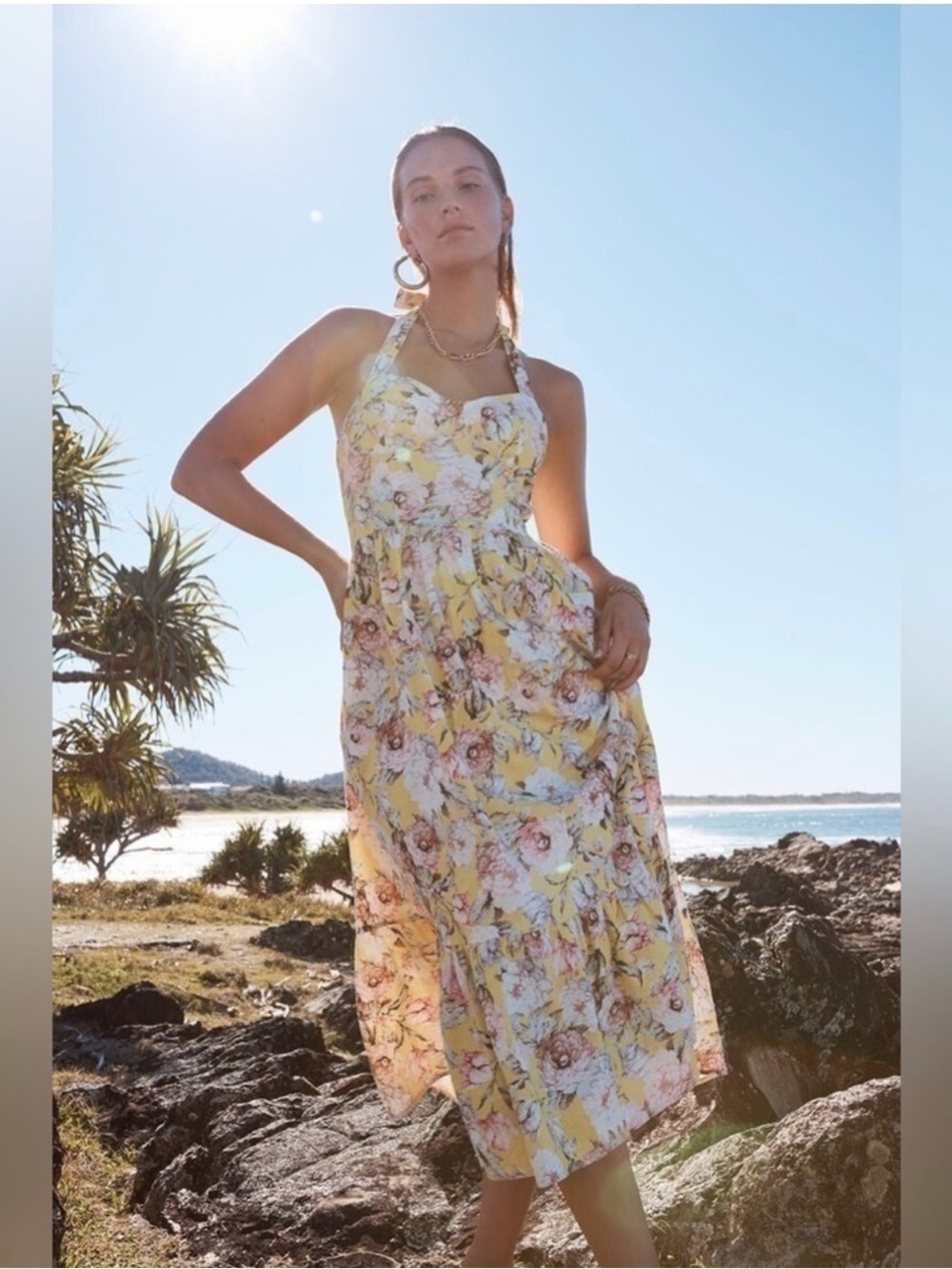 Bardot LaBella Floral Midi Dress Size XS / 2 Yellow Pink Cottagecore Romantic - Picture 5 of 14